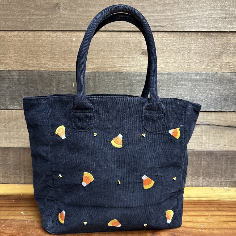 Candy Corn Embroidered Black Corduroy Bag